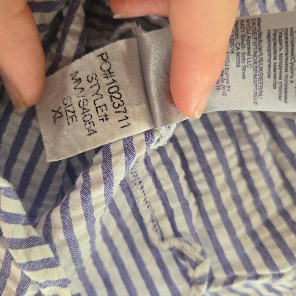NYDJ Blouse Womens XL Blue White Striped Seersucker Henley Roll Tab Shirt Top - Picture 6 of 11